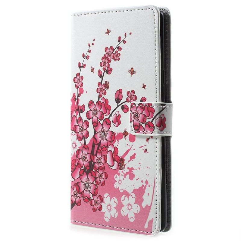 Leren Hoesje Samsung Galaxy Note 9 Roze Magenta Telefoonhoesje Tropische Bloemen