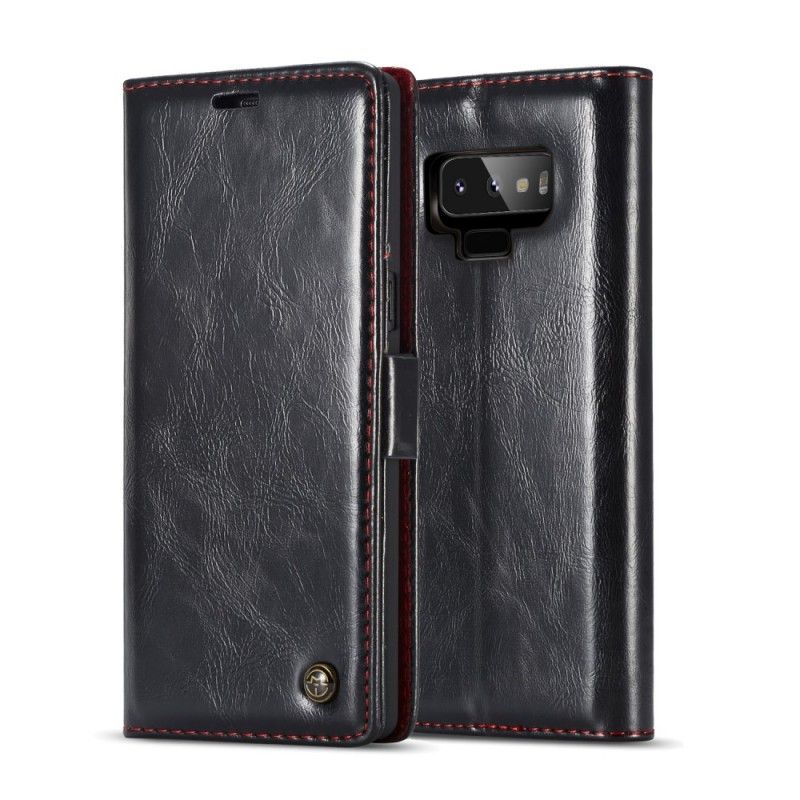 Leren Hoesje voor Samsung Galaxy Note 9 Wit Zwart Hoes Met Gewaxt Leereffect