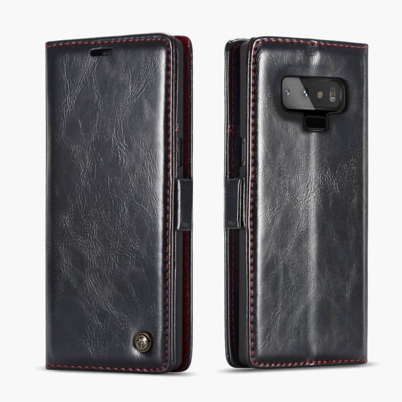 Leren Hoesje voor Samsung Galaxy Note 9 Wit Zwart Hoes Met Gewaxt Leereffect