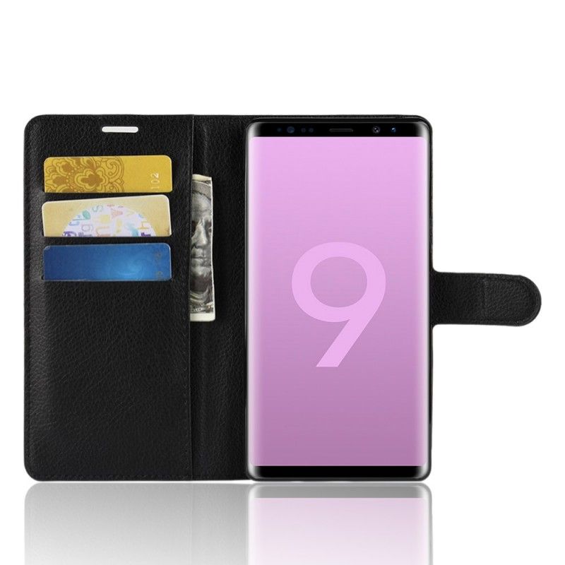 Leren Hoesje voor Samsung Galaxy Note 9 Wit Zwart Retro Lychee