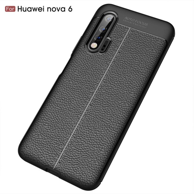 Cover Hoesje Huawei Nova 6 Rood Zwart Telefoonhoesje Dubbellijn Lychee Leereffect