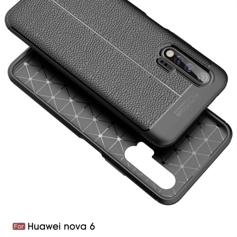 Cover Hoesje Huawei Nova 6 Rood Zwart Telefoonhoesje Dubbellijn Lychee Leereffect