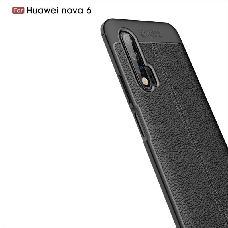 Cover Hoesje Huawei Nova 6 Rood Zwart Telefoonhoesje Dubbellijn Lychee Leereffect