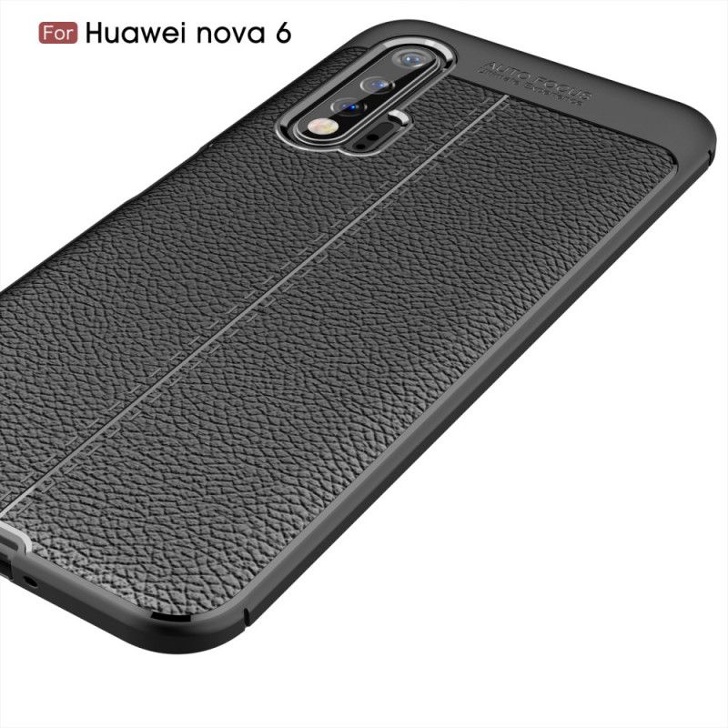 Cover Hoesje Huawei Nova 6 Rood Zwart Telefoonhoesje Dubbellijn Lychee Leereffect