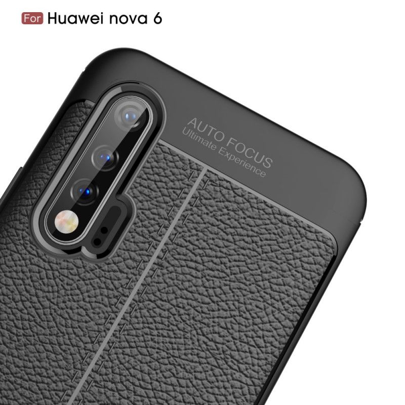 Cover Hoesje Huawei Nova 6 Rood Zwart Telefoonhoesje Dubbellijn Lychee Leereffect