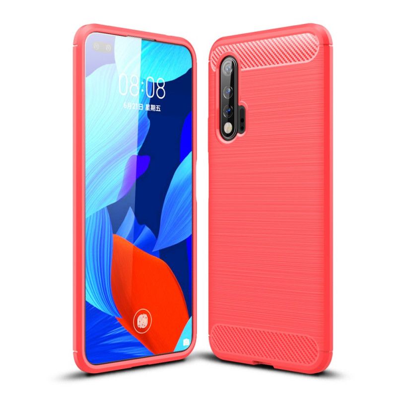 Hoesje Huawei Nova 6 Rood Zwart Geborsteld Koolstofvezel