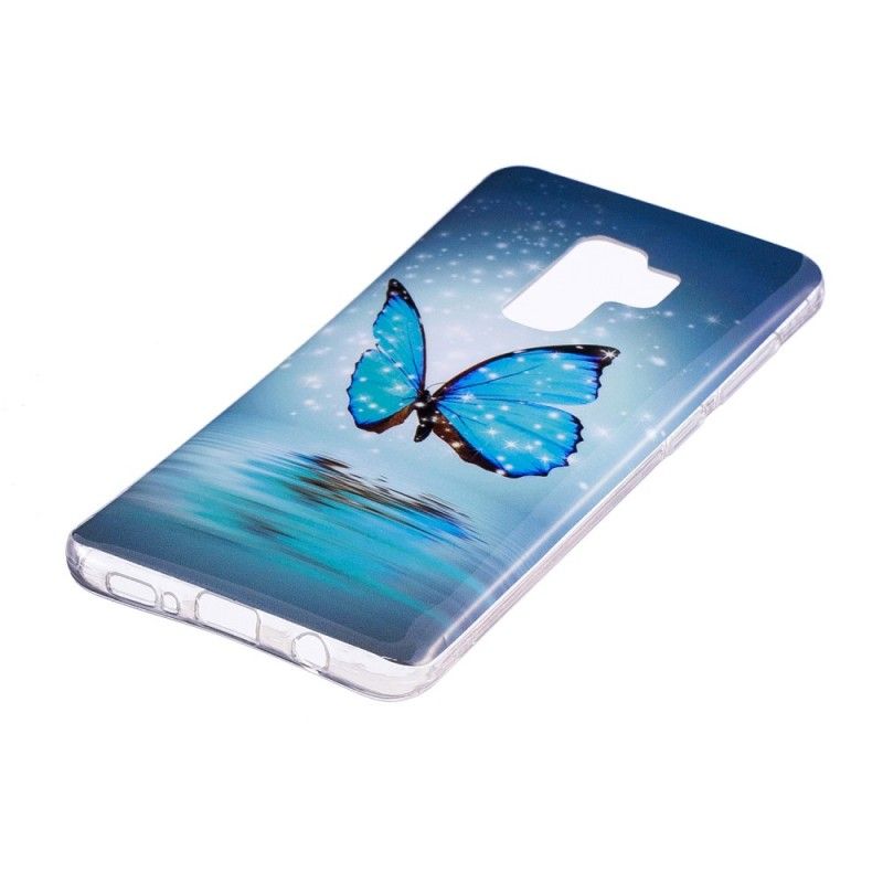 Cover Hoesje Samsung Galaxy S9 Telefoonhoesje Fluorescerende Blauwe Vlinder