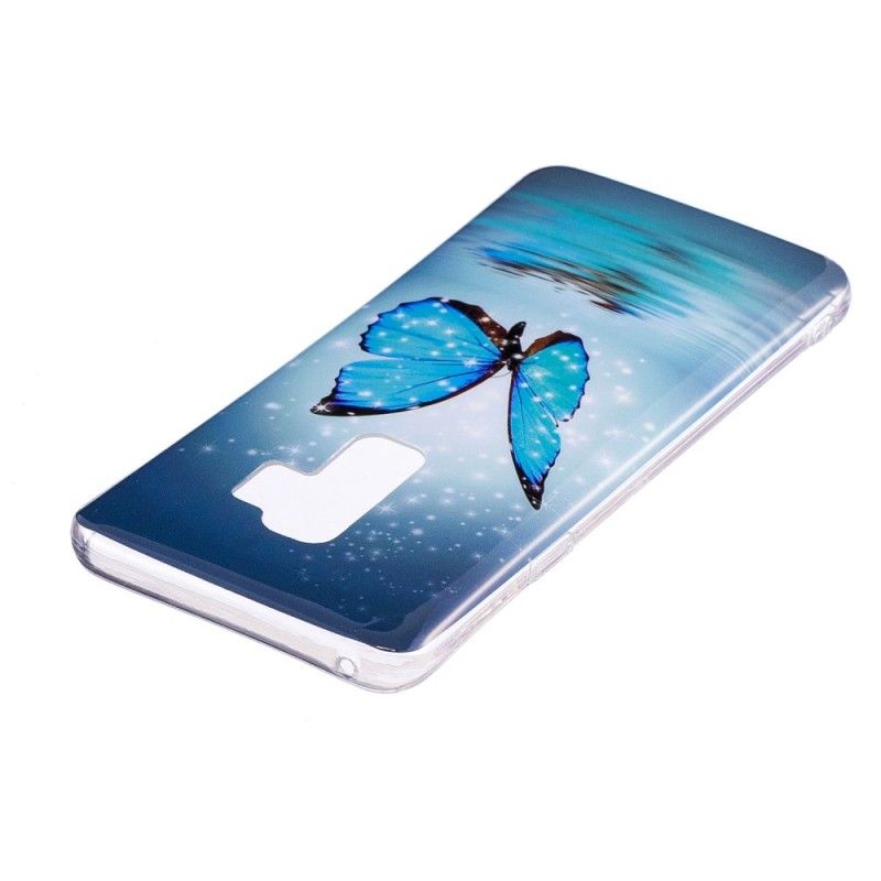 Cover Hoesje Samsung Galaxy S9 Telefoonhoesje Fluorescerende Blauwe Vlinder