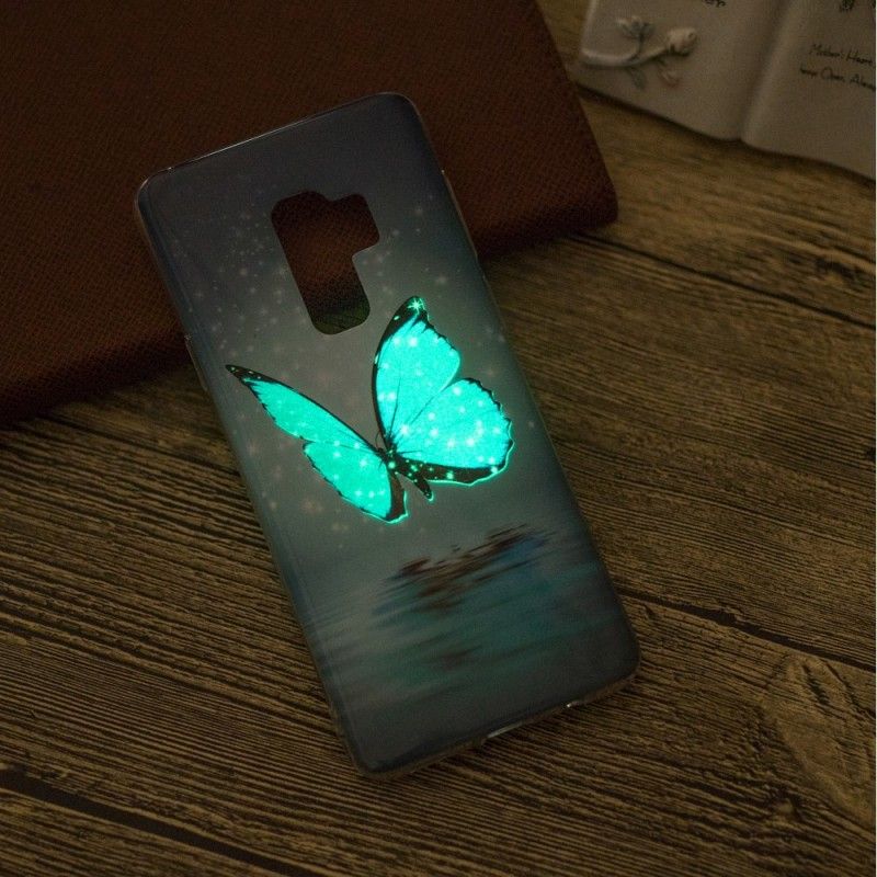 Cover Hoesje Samsung Galaxy S9 Telefoonhoesje Fluorescerende Blauwe Vlinder