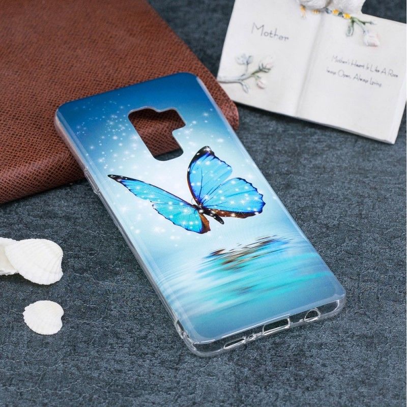 Cover Hoesje Samsung Galaxy S9 Telefoonhoesje Fluorescerende Blauwe Vlinder