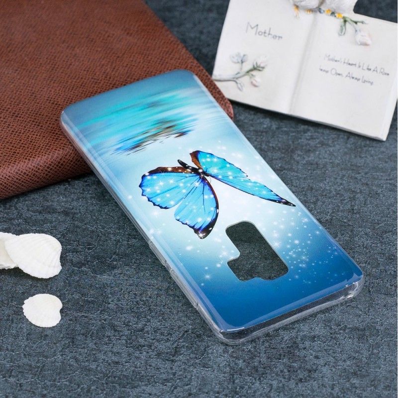 Cover Hoesje Samsung Galaxy S9 Telefoonhoesje Fluorescerende Blauwe Vlinder