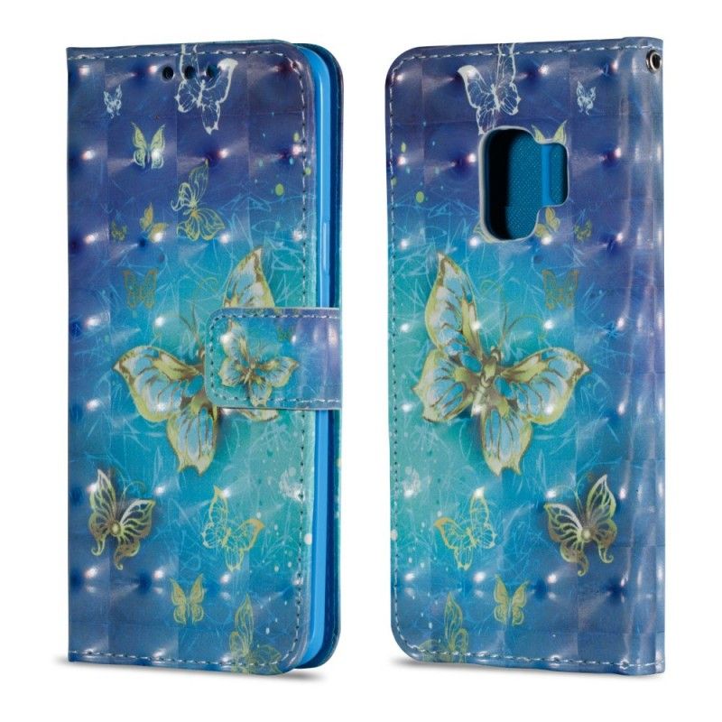 Flip Case Leren Samsung Galaxy S9 3D Gouden Vlinders