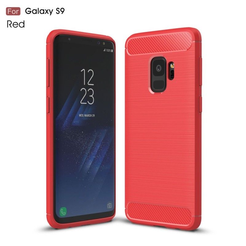 Hoesje voor Samsung Galaxy S9 Rood Zwart Geborsteld Koolstofvezel