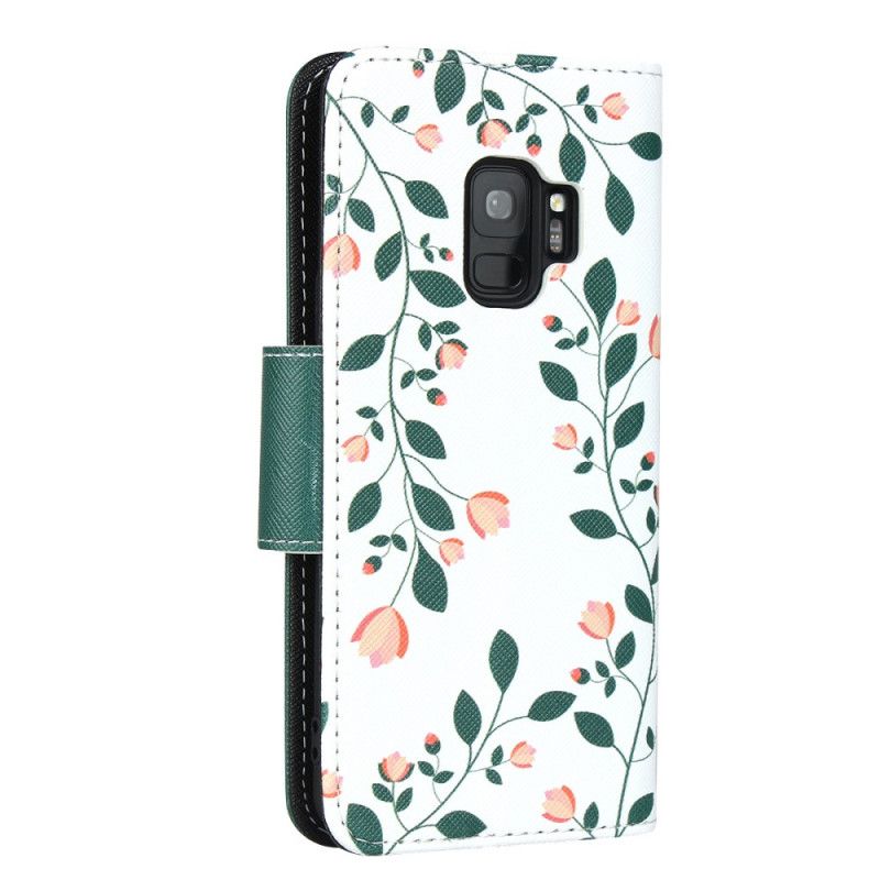 Leren Hoesje Samsung Galaxy S9 Groen Roze Telefoonhoesje String Roosjes