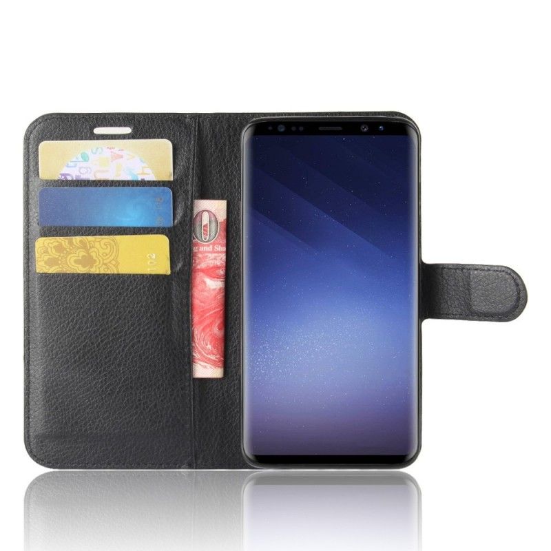 Leren Hoesje voor Samsung Galaxy S9 Wit Zwart Klassiek