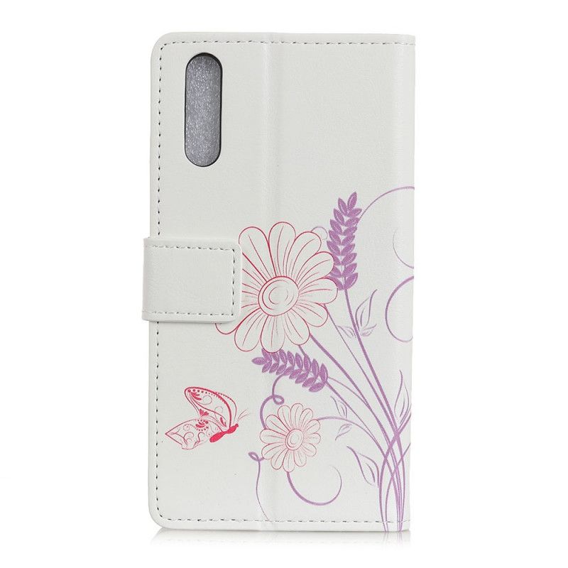 Cover Folio-hoesje Oppo Find X2 Pro Telefoonhoesje Vlinders En Bloemen Tekenen