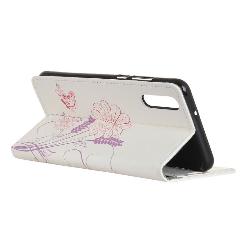 Cover Folio-hoesje Oppo Find X2 Pro Telefoonhoesje Vlinders En Bloemen Tekenen