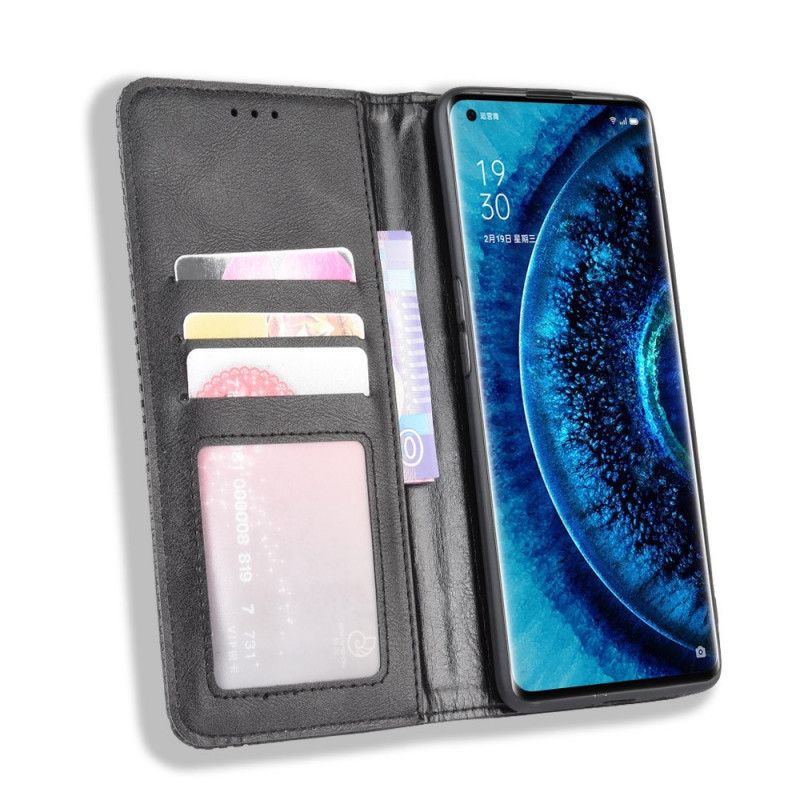 Folio-hoesje Oppo Find X2 Pro Rood Zwart Gestileerd Vintage Leereffect