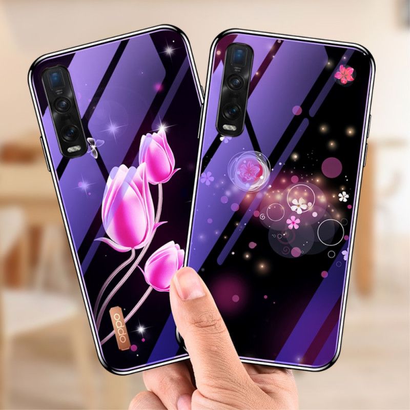 Hoesje voor Oppo Find X2 Pro Magenta Gehard Glas En Bloemensilicone