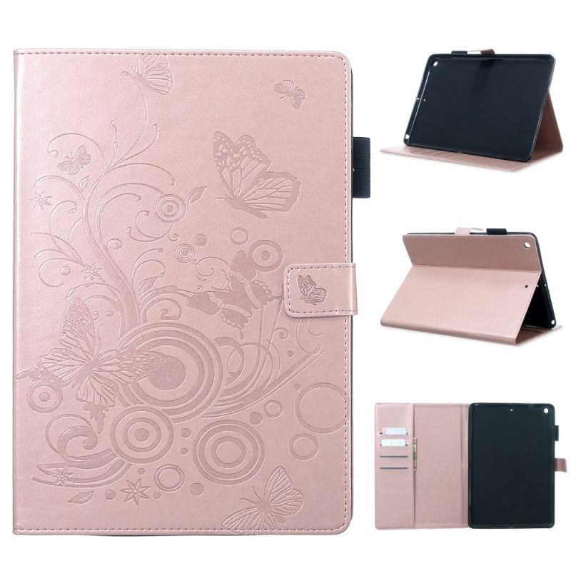 Bescherming Hoesje iPad 10.2" (2019) (2020) Goud Rood Sobere Vlinders In Leereffect