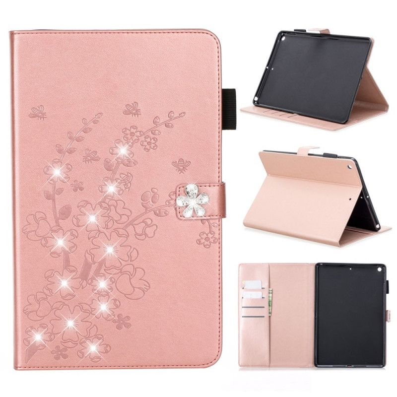 Cover Folio-hoesje iPad 10.2" (2019) (2020) Goud Paars Telefoonhoesje Bloemendiamanten Met Leereffect