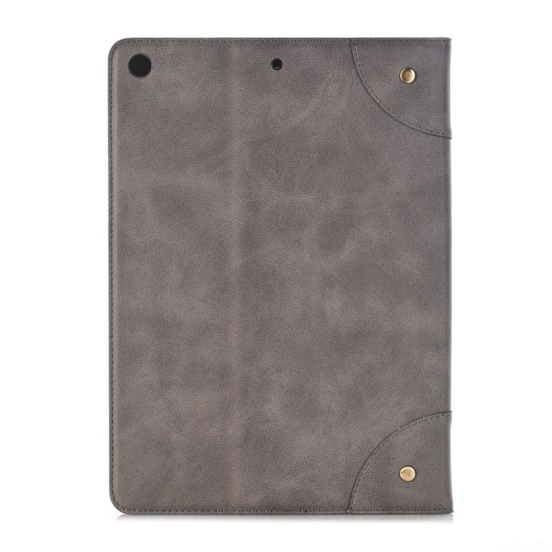 Cover voor iPad 10.2" (2019) (2020) Grijs Zwart Retro Leereffect Met Klinknagels