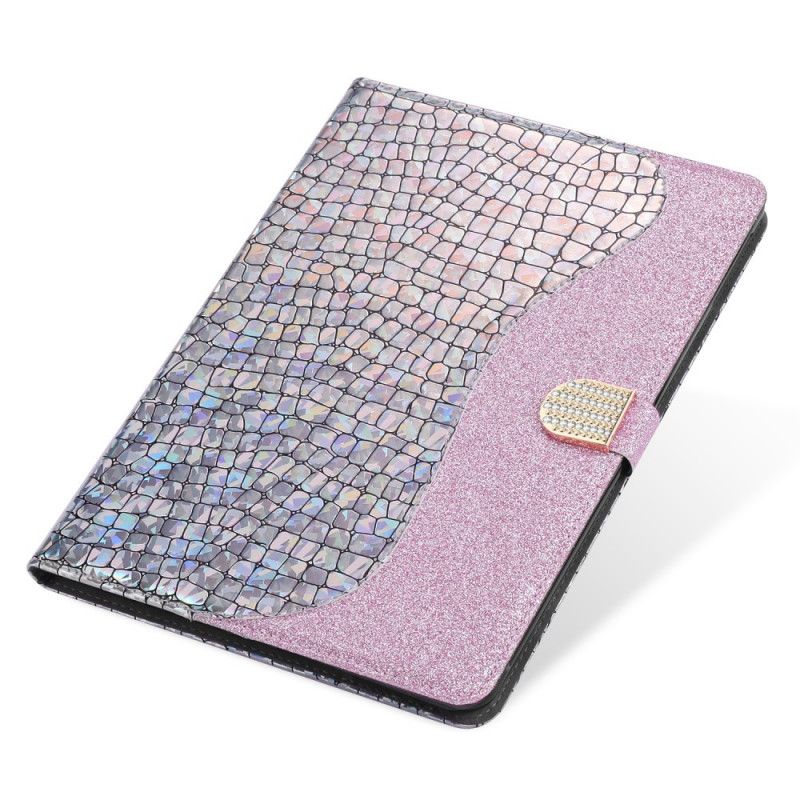 Flip Case Leren iPad 10.2" (2019) (2020) Paars Lichtblauw Glitter Krokodil