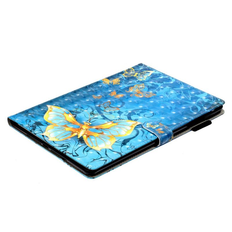 Leren Hoesje iPad 10.2" (2019) (2020) Goud Lichtblauw Gouden Vlinders