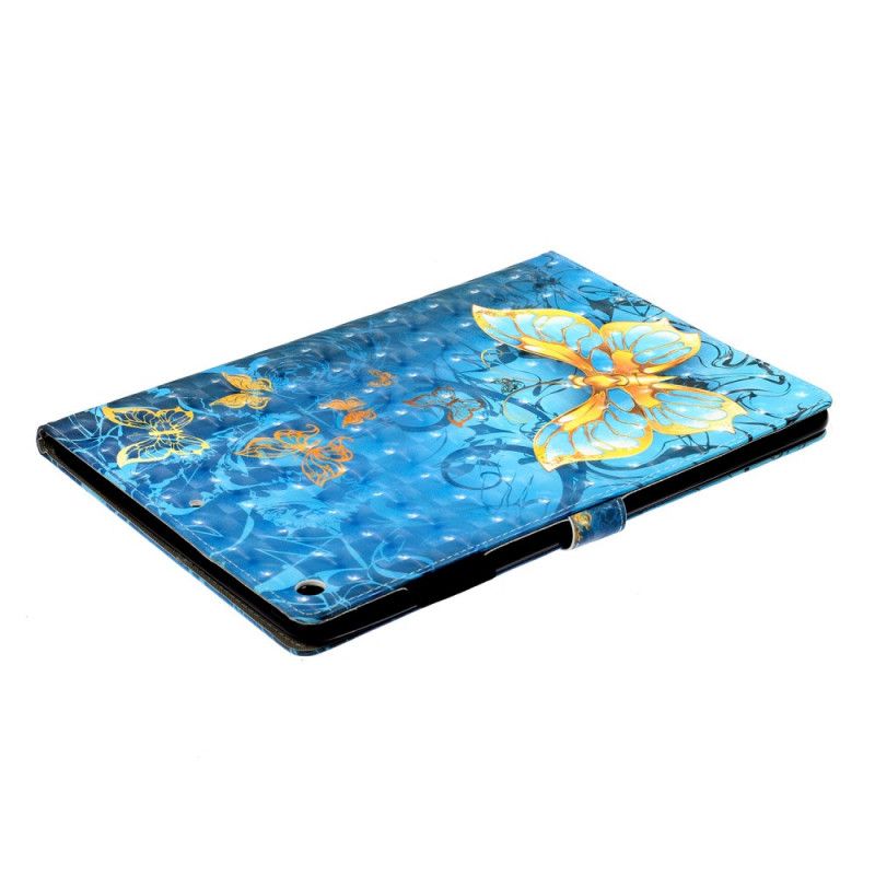 Leren Hoesje iPad 10.2" (2019) (2020) Goud Lichtblauw Gouden Vlinders