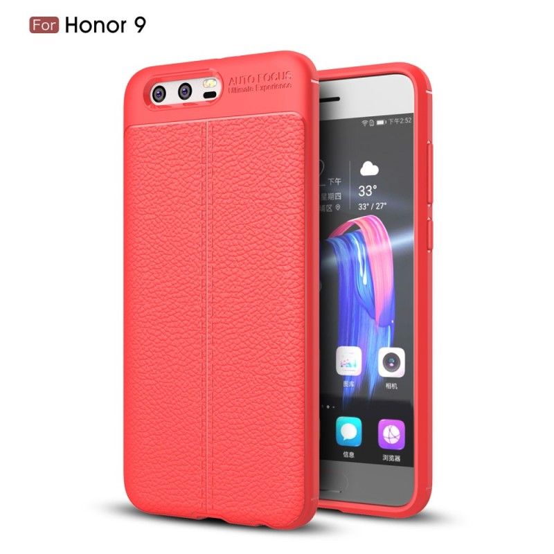 Hoesje Honor 9 Rood Zwart Dubbellijns Lychee Leereffect