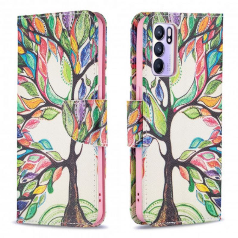 Flip Case Leren Oppo Reno 6 5g Gekleurde Boom