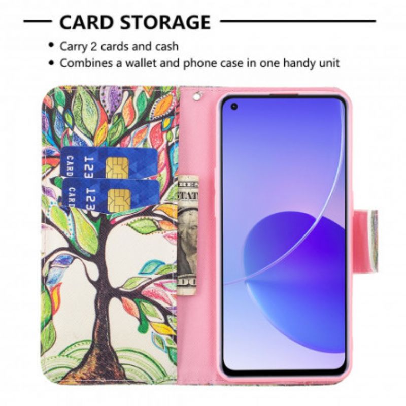 Flip Case Leren Oppo Reno 6 5g Gekleurde Boom