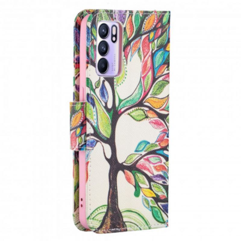 Flip Case Leren Oppo Reno 6 5g Gekleurde Boom