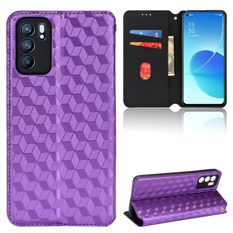 Folio-hoesje Oppo Reno 6 5g 3d Diamanten Leereffect Bescherming Hoesje