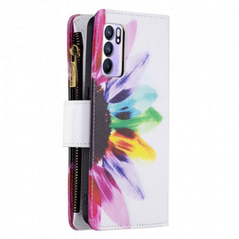 Leren Hoesje Oppo Reno 6 5g Bloemzak Met Rits Bescherming Hoesje