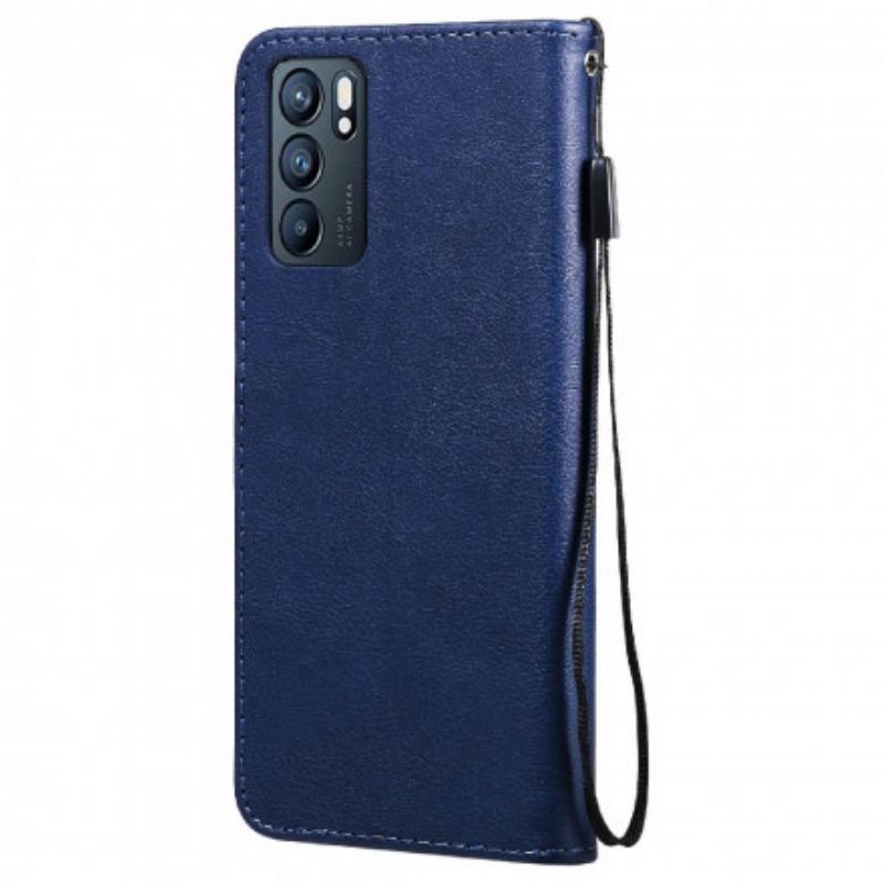 Leren Hoesje Oppo Reno 6 5g Effen Kleur Serie Strappy Bescherming Hoesje