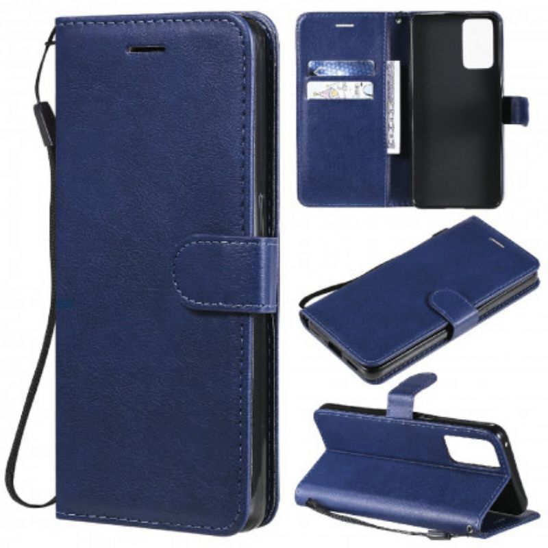 Leren Hoesje Oppo Reno 6 5g Effen Kleur Serie Strappy Bescherming Hoesje