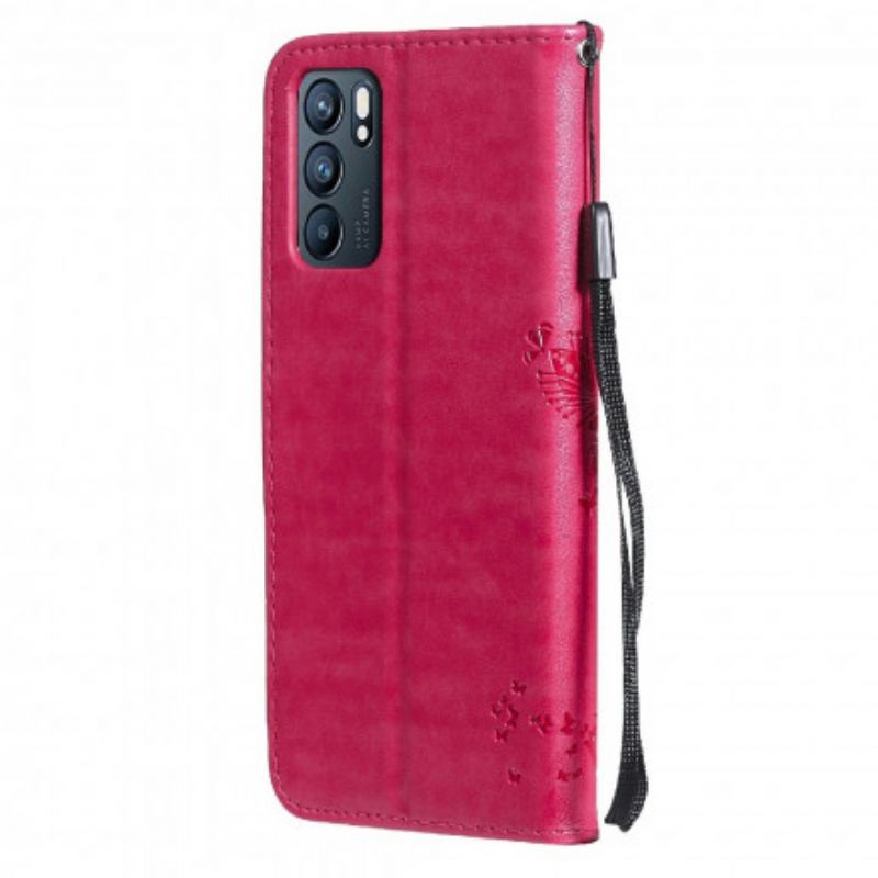 Leren Hoesje Voor Oppo Reno 6 5g Boom En String Kat