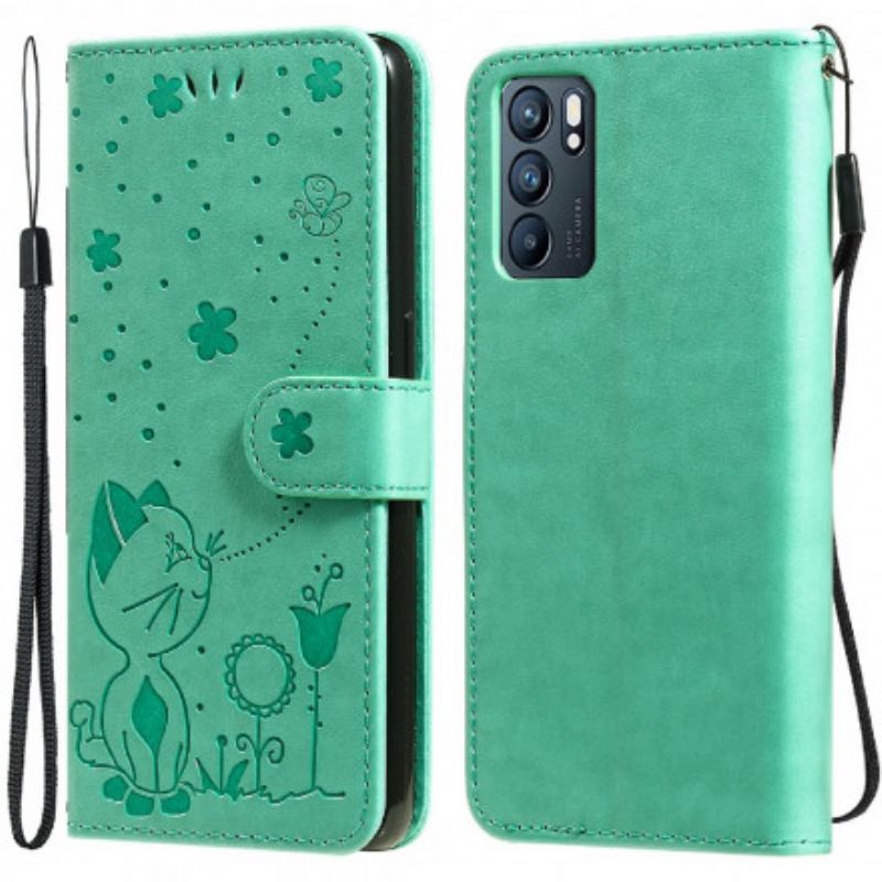 Leren Hoesje Voor Oppo Reno 6 5g Cat And Bee String