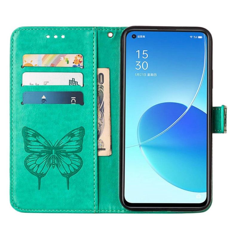 Leren Hoesje Voor Oppo Reno 6 5g Vlinderontwerp