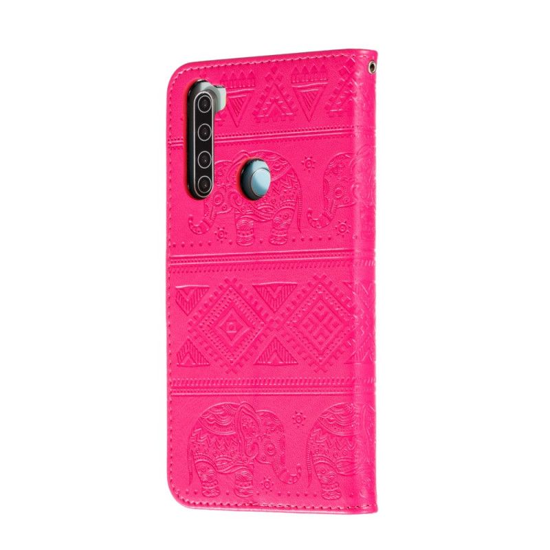 Bescherming Hoesje Xiaomi Redmi Note 8T Paars Donkerblauw Kunstleer Tribale Olifanten