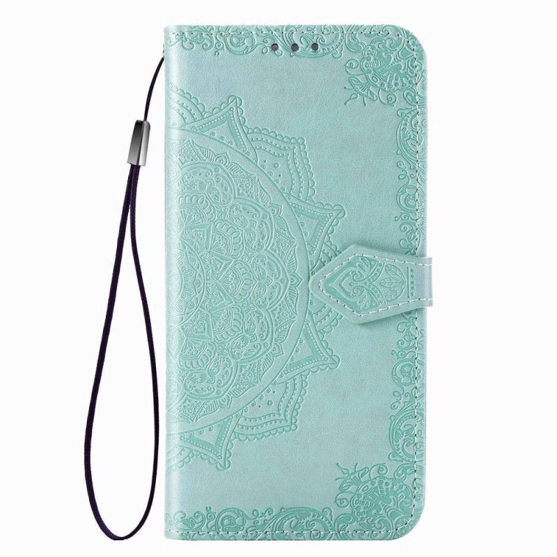 Flip Case Leren Xiaomi Redmi Note 8T Grijs Zwart Mandala Van Middelbare Leeftijd