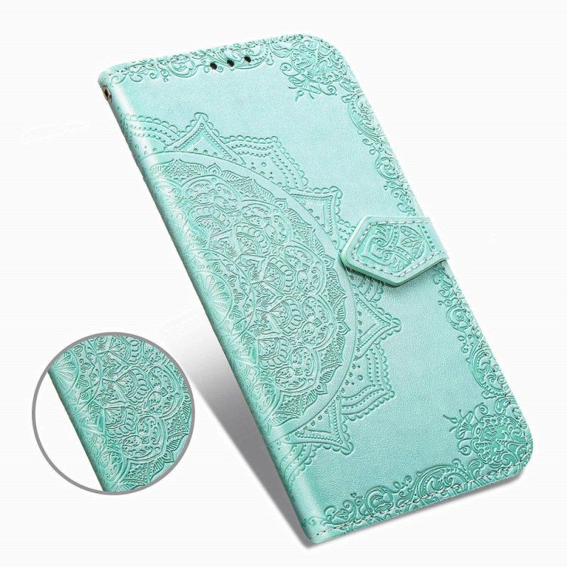 Flip Case Leren Xiaomi Redmi Note 8T Grijs Zwart Mandala Van Middelbare Leeftijd