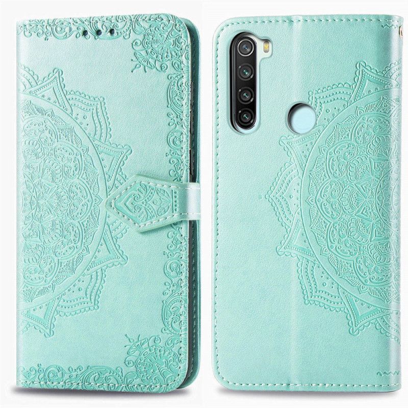 Flip Case Leren Xiaomi Redmi Note 8T Grijs Zwart Mandala Van Middelbare Leeftijd