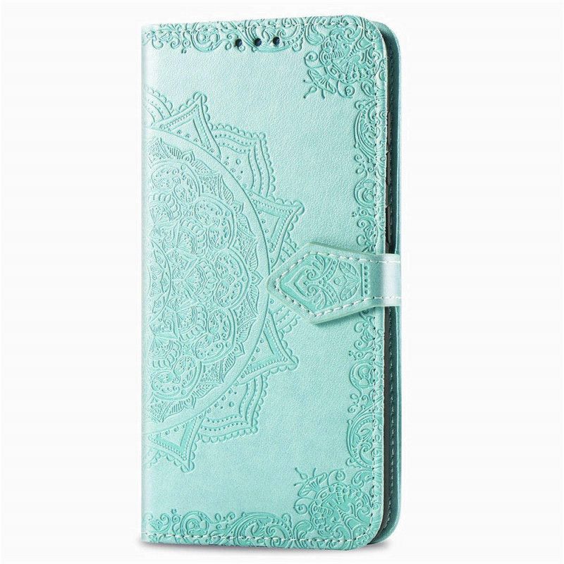 Flip Case Leren Xiaomi Redmi Note 8T Grijs Zwart Mandala Van Middelbare Leeftijd