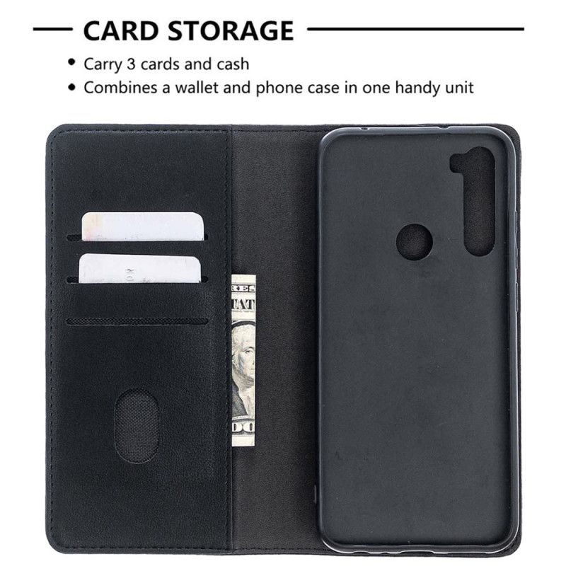 Folio-hoesje Xiaomi Redmi Note 8T Donkerblauw Zwart Afneembare Schaal Van Echt Leer