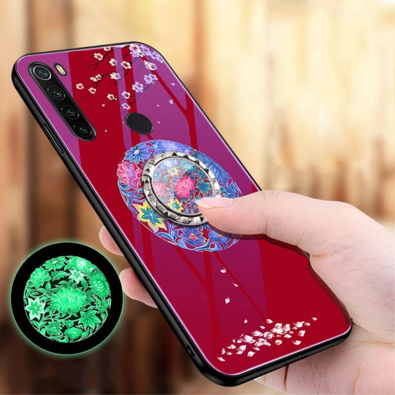 Hoesje Xiaomi Redmi Note 8T Lichtblauw Rood Gehard Glas Met Fluorescerend Patroon