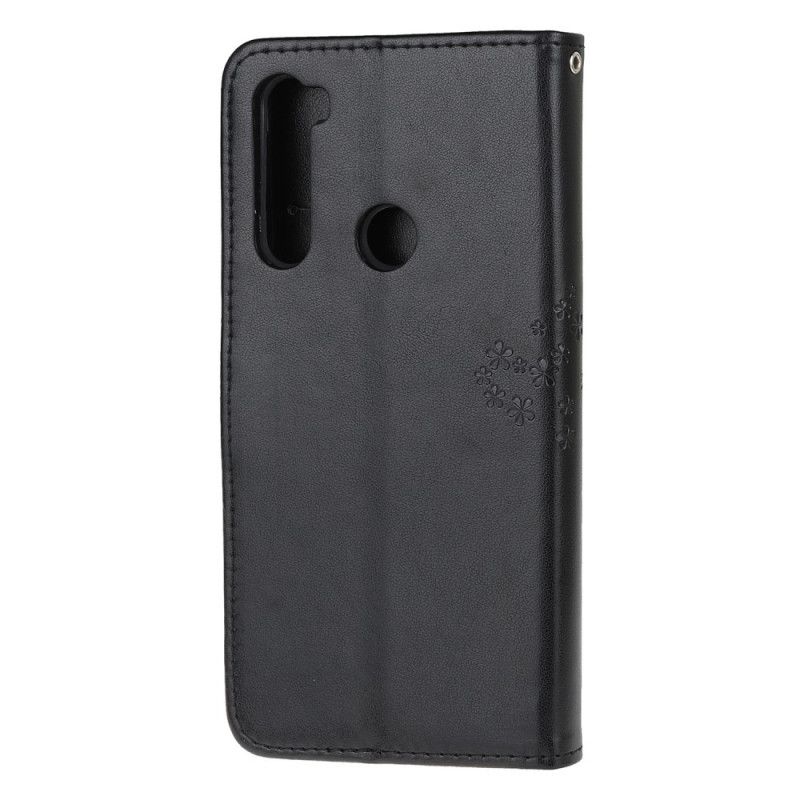 Leren Hoesje voor Xiaomi Redmi Note 8T Grijs Zwart Boom En String Uilen