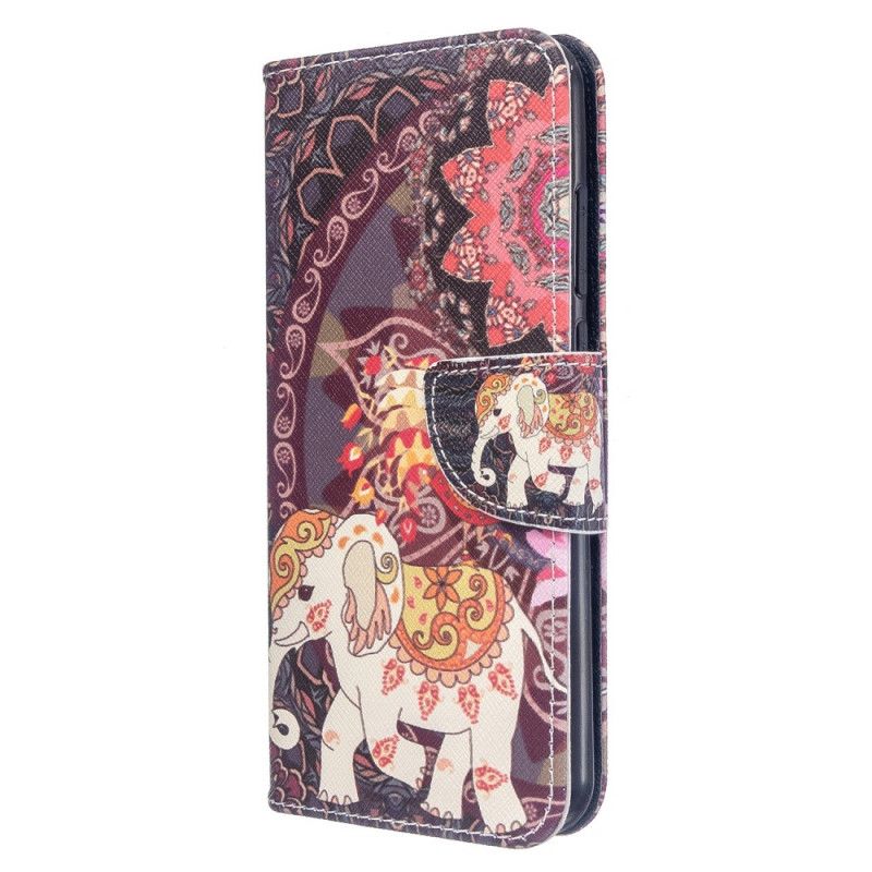 Leren Hoesje voor Xiaomi Redmi Note 8T Indische Olifanten