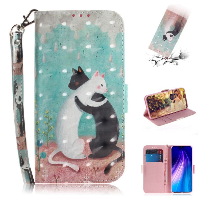 Leren Hoesje voor Xiaomi Redmi Note 8T Kattenvriendjes Met String